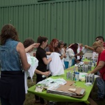 Spray painting t-shirts at an ice cream social!