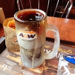 most famous cold root beer served in a nice cold A&W mug.