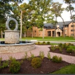 Helm at the front entrance of the campus