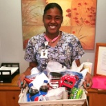 Employee with gift basket