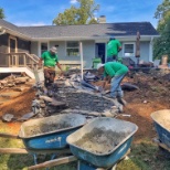 Evergreen Landscaping crew working on a construction Waterfall design