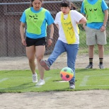 Enjoying kickball and the great weather