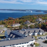 Flyover photo of the Birch Bay Village campus