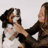 Employee with her dog at our dog-friendly office