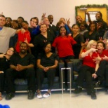 Funny pose of employees taking holiday picture