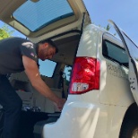 Driver prepping van.