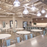 Great amenities include cafe seating and industrial kitchen