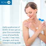 Daily application of RENU 28 skin gel results in healthier, younger, and more vibrant-looking skin.