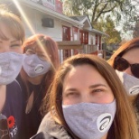 Director of Operations, Jen, with Hamilton team members in AnswerPlus branded masks.