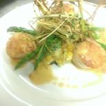 Pan seared scallops with Meyer lemon risotto and beurre blanc