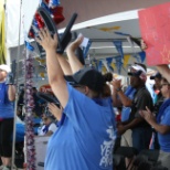 USA Truck team members cheering at the Arkansas Truck Driving Championships