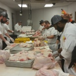 Our chefs preparing over 200 turkeys for Thanksgiving. WOW!