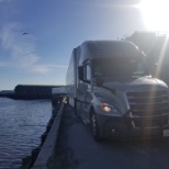 Latched to load by boat docks..