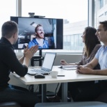 A team meeting space equipped with videoconference.