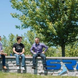 Employees enjoying lunch outside