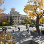 Students and staff walk past UM’s Administration building on the Fort Garry campus.