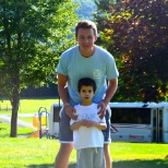 A camp counselor and camper take a break from the fun at Camp Loyaltown in Hunter, NY