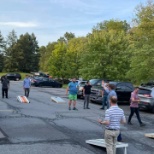 Cornhole during company BBQ