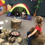 Preschoolers explored the sights and sounds of our campground during the nature study.