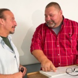 An instructor (right) at North Central Correctional Complex teaches a resident about carpentry