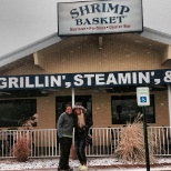 Snow day at work with another employee in January at the The Shrimp Basket