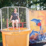 Carrin, Director of Activities letting staff have their fun getting her soaked in the dunk tank