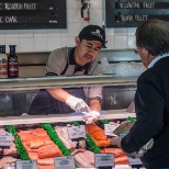 fresh seafood case at the market