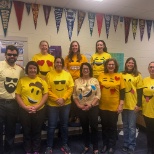 Counseling Department dressed up as emojis for Halloween