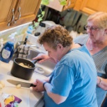 Preparing dinner at Shalom House.