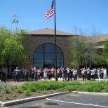 Milwaukee team members stretch before a Wellness Walk