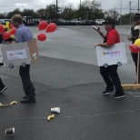 The race starts in the parking lot for the Mario Cup!