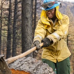 CCC Tahoe Corpsmember assisting State Parks with areas damaged after Tamarack Fire 