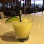 Hays City Store’s frozen margarita, with inside dining room in background