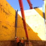 Deep excavation for a trenchless connection of a 42 inch storm drain.