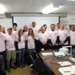 Group photo wearing our pink shirts to support breast cancer. October 2015.