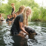 cooling off and giving our old dogs some water therapy in the Apple River