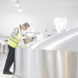 Looking through the inspection hatch of the new Brew House No 4 at the Guinness brewery.