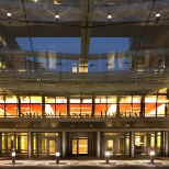 This photo depicts a section of Yale-New Haven Hospital, the Smilow Cancer Hospital.