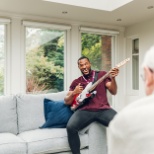 Playing guitar