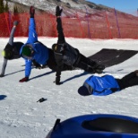 having fun working on the tubing hill, morning yoga