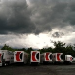 Dark sky over trucks