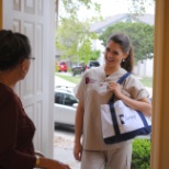 Caregiver arriving at a client's home.