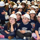 Students from Ledyard Middle School are pictured O&G gear at a ceremonial groundbreaking ceremony