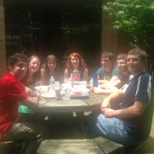 Employees enjoying outdoor lunch