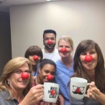 An office team celebrating Red Nose Day 2016!