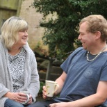 Enjoying a cuppa in the garden