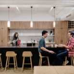 Fully stocked kitchen with open seating in our NYC office!