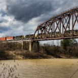 5 ABS locomotives cross the Tennessee - Tombigbee Waterway at Columbus, MS (Kyle Yunker)