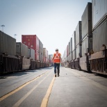 Walking through an intermodal yard.