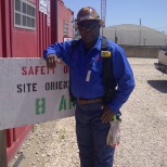 Posing outside Starcon Site Safety Office